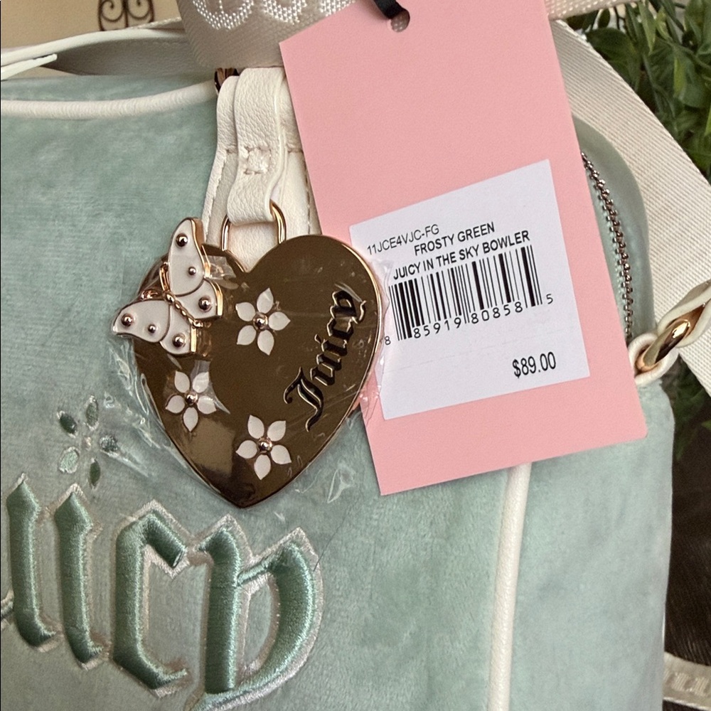 Juicy Couture Mint Green and Cream Satchel with Heart Charm - Picture 5 of 8